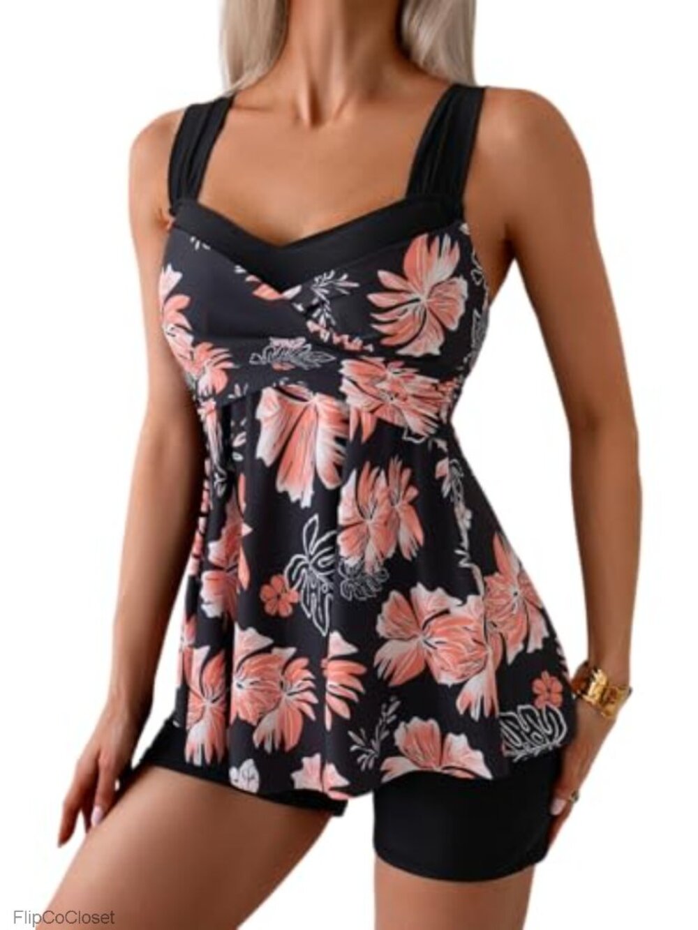 Tankini Swimsuits Modest Floral Skirt Top with Boyshorts Tummy Control